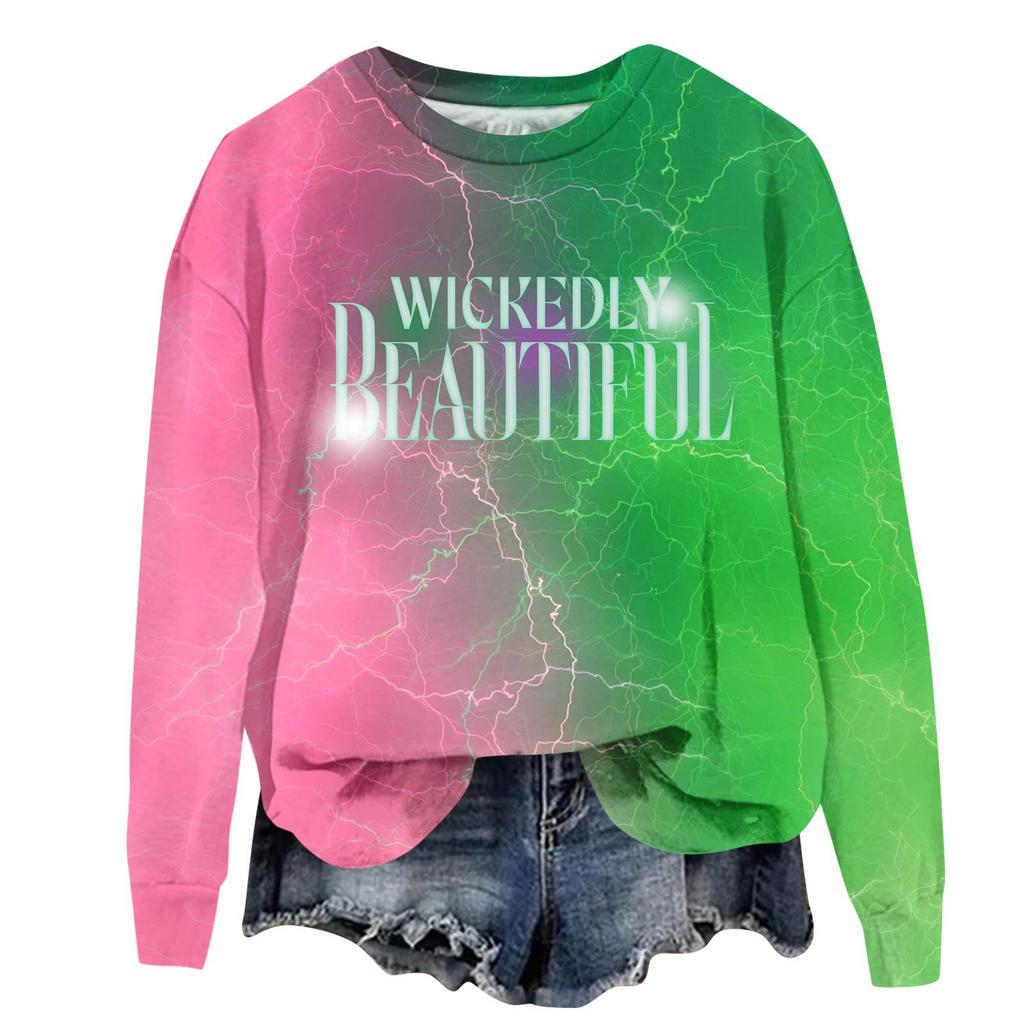 Women's Fashionable Casual Oversized Long-Sleeved Round-Neck Printed Pullover Sweatshirt