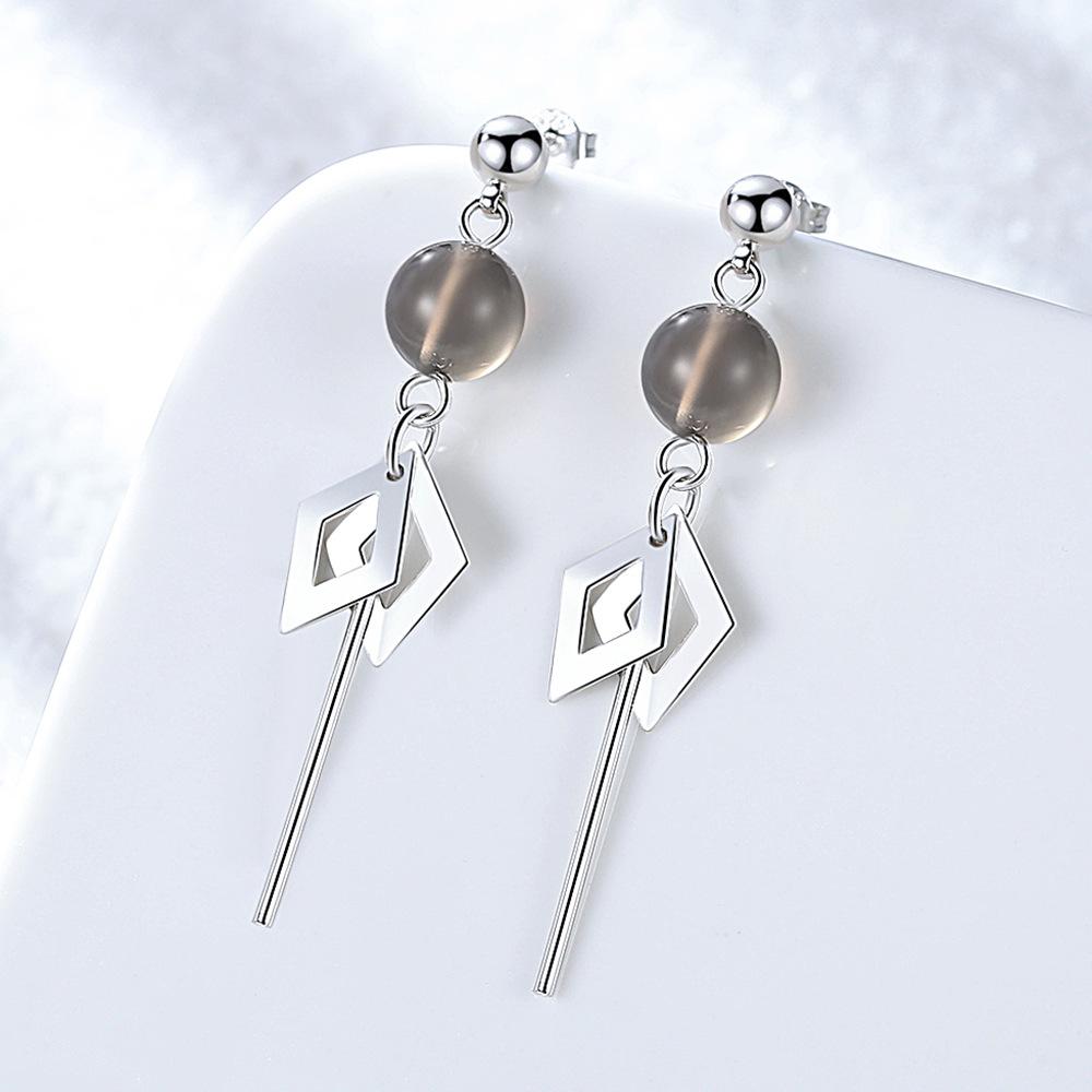 Geometric Rhombus Silver-plated Stud Earrings, Simple, Medium and Long Fringed Earrings, Earrings