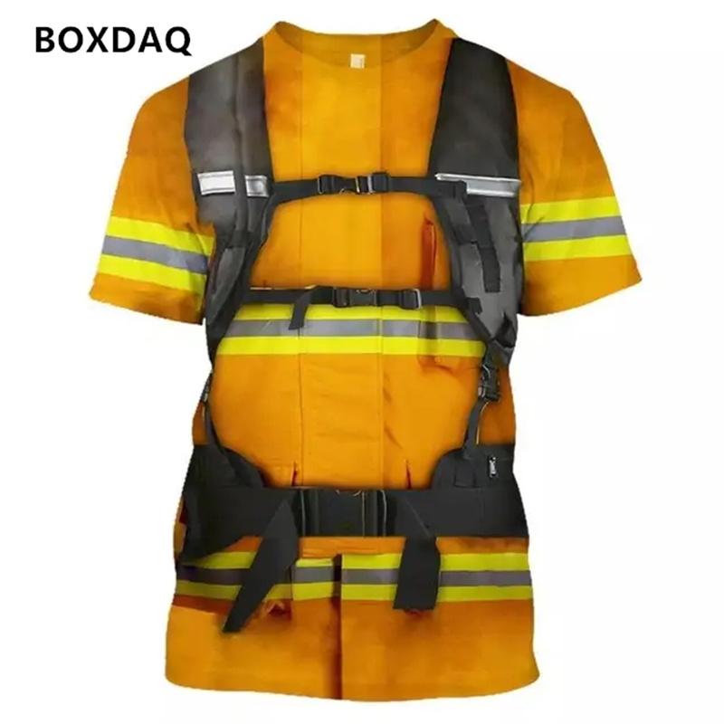 3D Printed Firefighting T-Shirt For Men's  Casual Streetwear Summer Fashion O-Neck Tee Short Sleeve Boys Clothes Oversized Tops