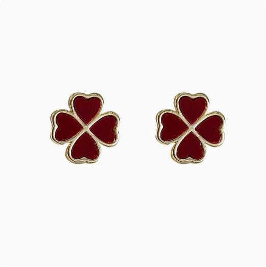 

Four-leaf Earrings, Sweet And , Painted Metal Ear Accessories One Size червоний