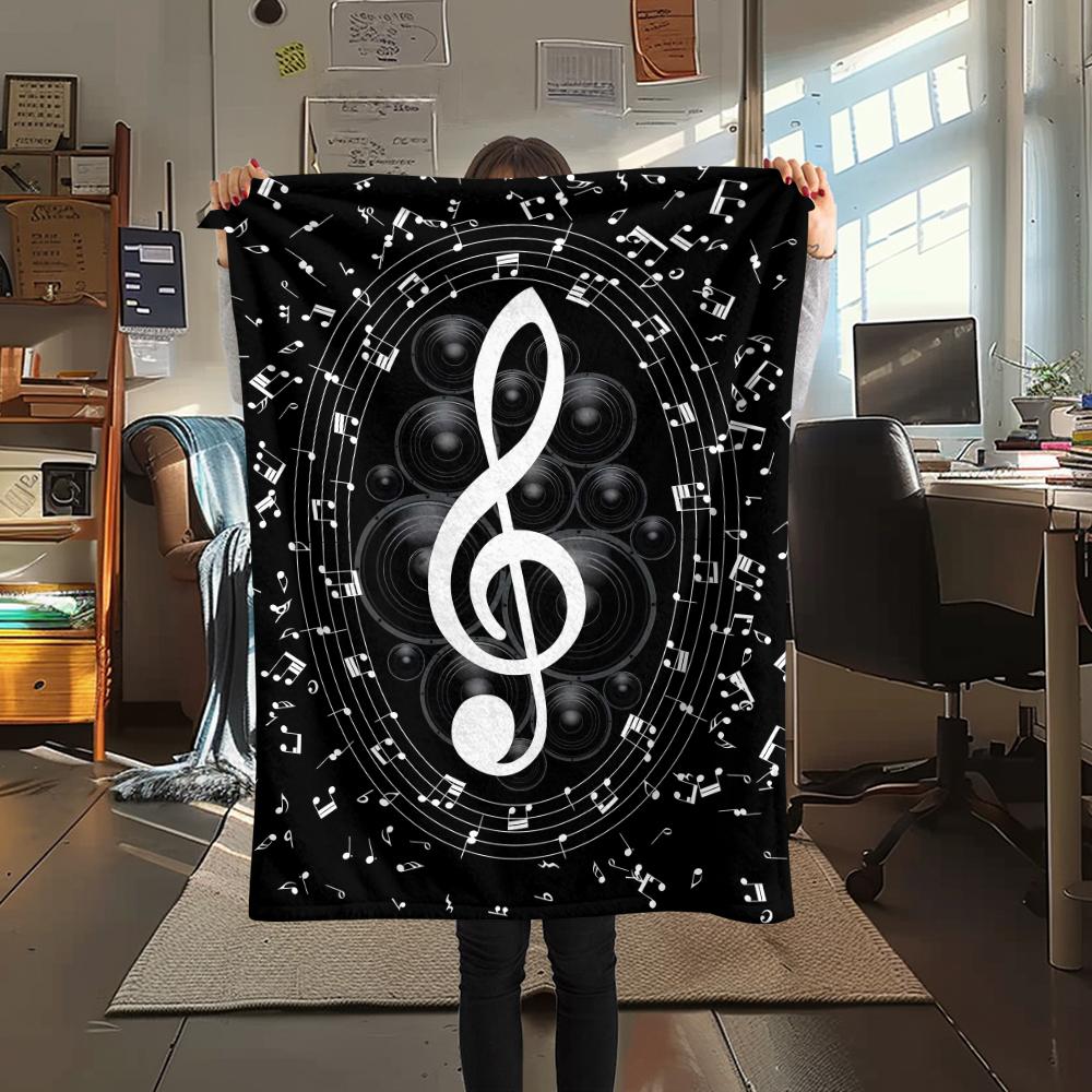 1Pc Music Note Print Flannel Blanket, High quality Comfortable for All Seasons, Home Decor, Warmth and Comfort, Perfect for Christmas Gifts