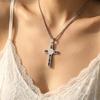 Women Personalized Small Cross Pendant Necklace European American Hot Stainless Steel Micro-inlaid Rainbow Opal Fashion Daily Jewelry