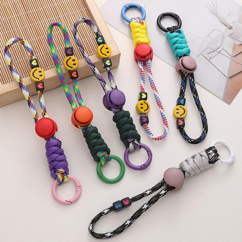 1Pc Handcrafted Woven Smiling Face Lanyard Creative Keychain For Short Universal Mobile Phone And Car Keychain Practical
