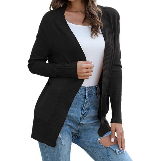 

Women Coat Solid Color Simple Knitted Great Stitching Autumn Sweater Cardigan XL чёрный