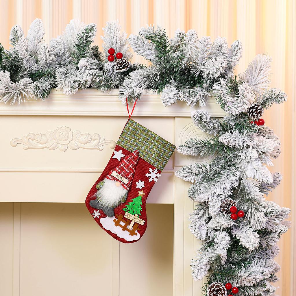 Christmas Stockings Large Capacity Christmas Ornament Sock Faceless Old Man Doll Three-dimensional Christmas Linen Socks