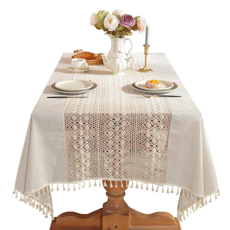 American Pastoral Tablecloth Solid Color Light Luxury Lace Splicing Craft Coffee Table Tablecloth Dining Table Cloth