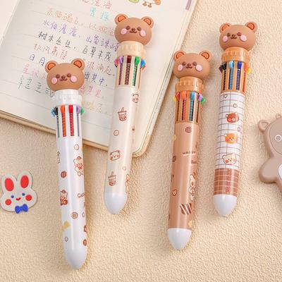 Writing Supplies Stationery Cartoon Bear Ballpoint Pen Ten Color Ball Pen Student Writing Pens
