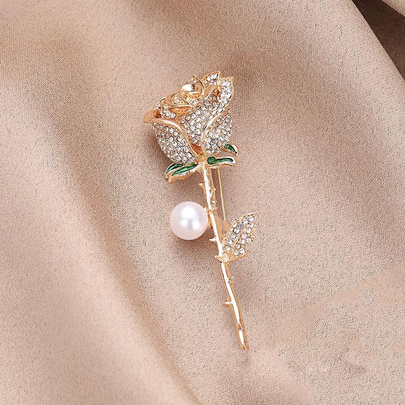 Elegant Gold Color Rose Flower Brooches For Women Alloy  Bouquet Brooch Wedding Coat Dress Decoration Gifts