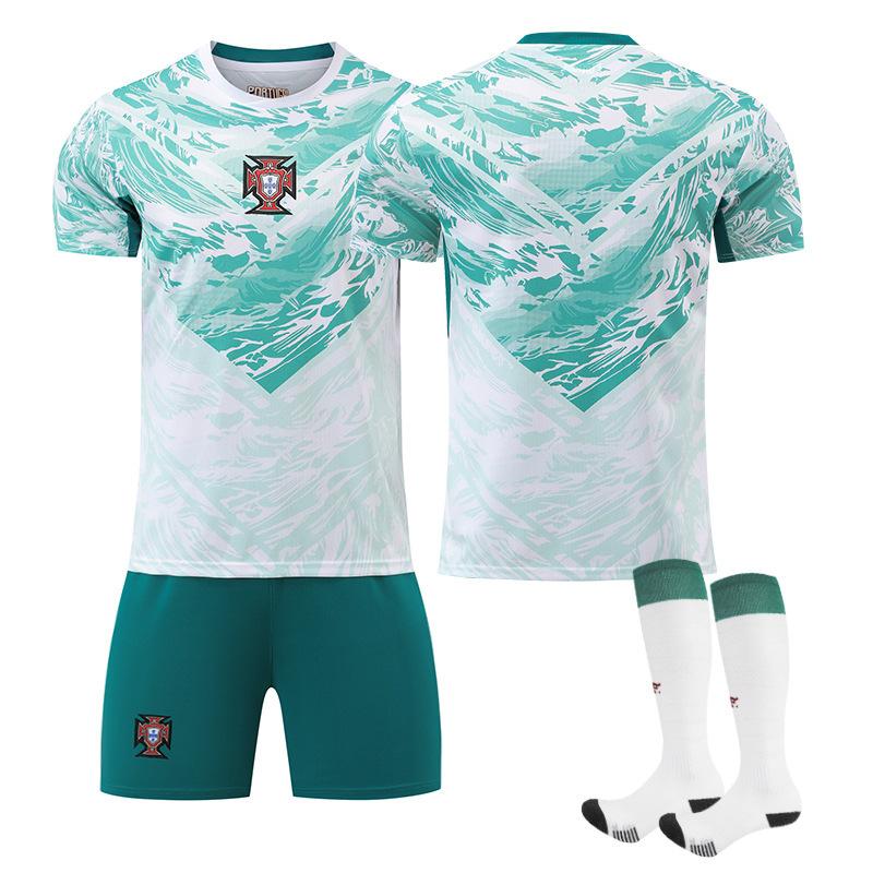 World Cup Portugal Away Football Jersey No. 7 Short-Sleeved Jersey Set Green Shorts