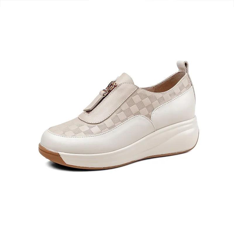 

Весна и лето новая мягкая подошва клетка римский ретро повседневный передняя молния женская обувь одинарная обувь обувь для мамы лофер 35 абрикосовый