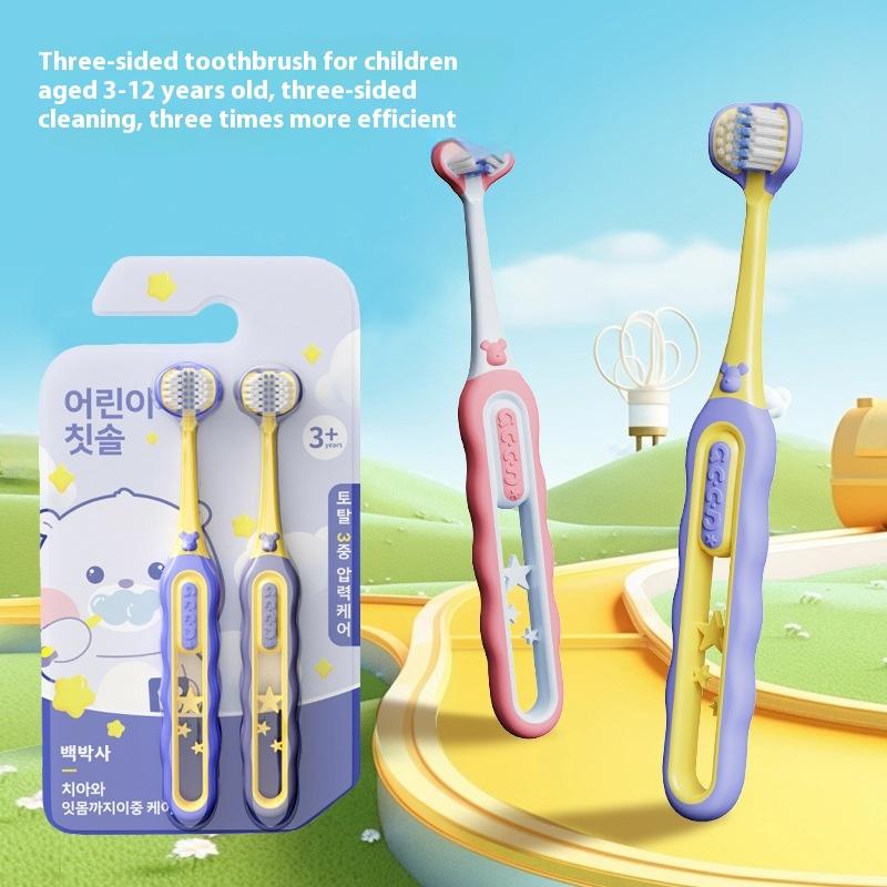 Spazzolino da Denti Antibatterico Pulente Per Bambini Spazzolino a Tre Lati con Setole Morbide Per Neonati e Bambini Piccoli di Età Compresa tra 3 e 12 Anni