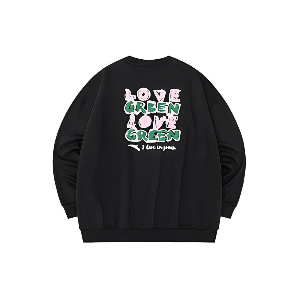 Anta Lifestyle Series Solid Color Round Neck Pullover Logo Letter Embroidery Long Sleeve Sweatshirt Women Sweatshirt Black 962238722-3