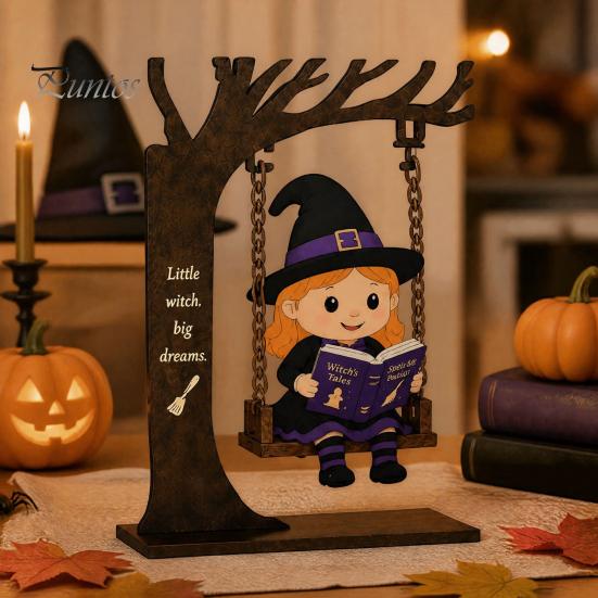 Spooky Halloween Party Supplies Funny Swing Ornament, Witch/Skeleton/Mummy/Pumpkin Ghost Sitting on Indoor Outdoor Decorations Reading Book