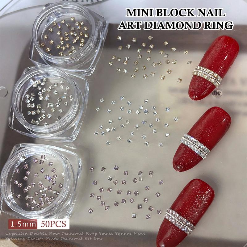 New-50pcs/Box Shiny White Zircon Rhinestones Nail Charms Mini Square Nails Flatback Nail Art Craft Decoration