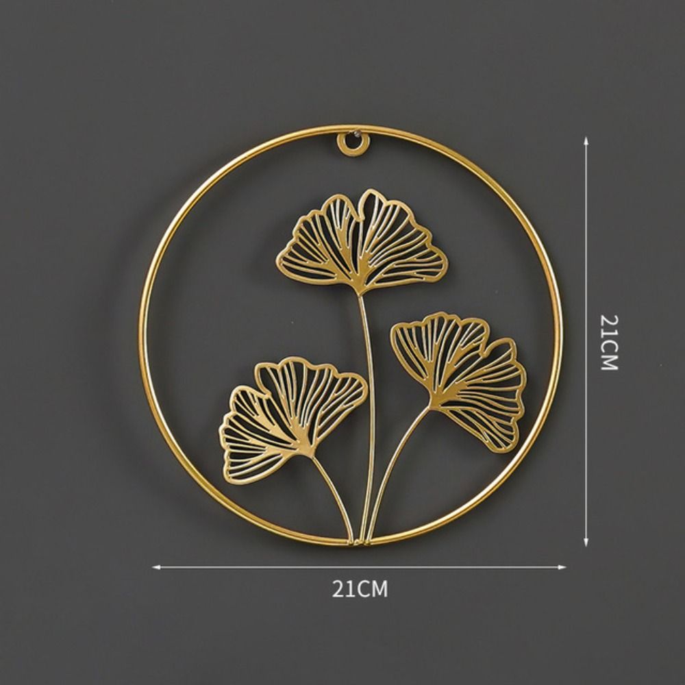 Ornaments Iron Arts Gold Metal Round Pendant Ginkgo Leaf Ornaments Wall Decoration Leaves Sculpture