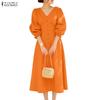Damen Casual V-Ausschnitt Einfarbig 3/4-Ärmel Lockeres Kleid