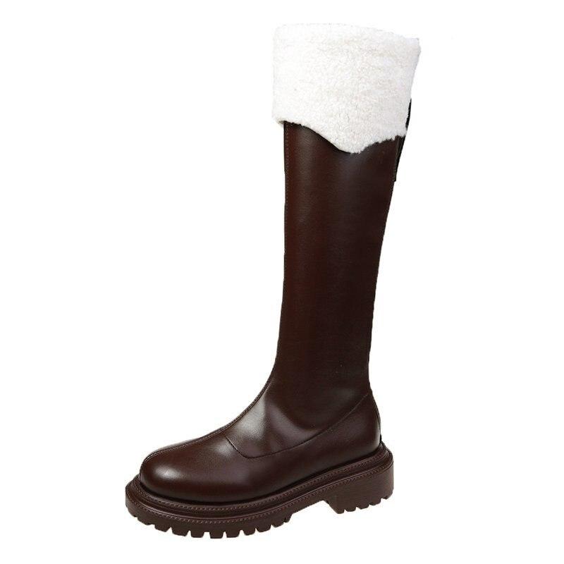 TAVIMART  -  Shoes for Woman Winter Knee High Shaft Footwear Leather Women's Boots Pointed Toe Long Brown Comfortable and Elegant Hot Quality