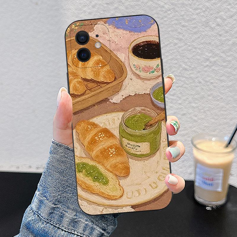 

INS Afternoon Tea Dessert Phone Case For iPhone 16 15 11 12 14 13 Pro Max Mini X XSMax XR 7 8 Plus SE4 16e Cute Silica Covers iPhone 13 mini