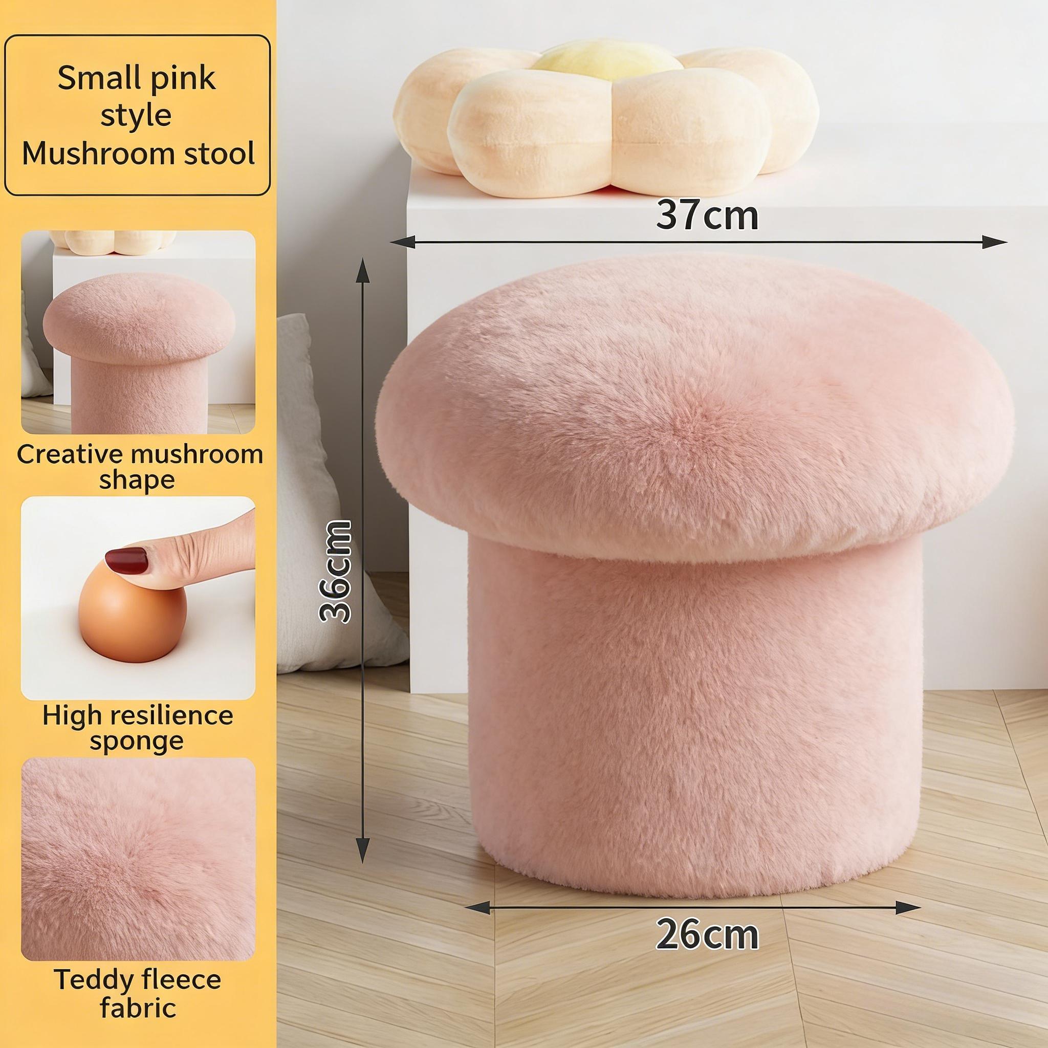 

Cashmere Fabric Stool Cute Mushroom Home Sofa Round Stool Creative Design Flexible and Compact Entrance Shoe Changing Stool розовый