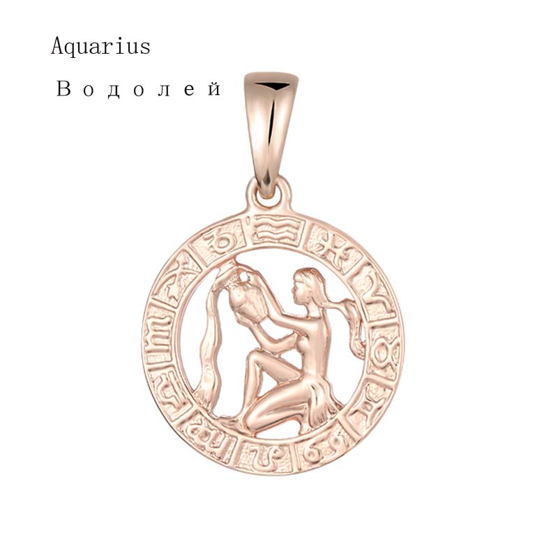 FJ 12 Zodiac Sign 585 Gold Color Constellation Rose Pendants Capricorn/Gemini Twisted + 50cm Chain Women Men Zircon