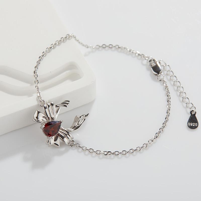 Butterfly Bracelet S925 Sterling Silver Inlaid Natural Garnet Colored Treasure Bracelet Women'S Fashion Jewelry