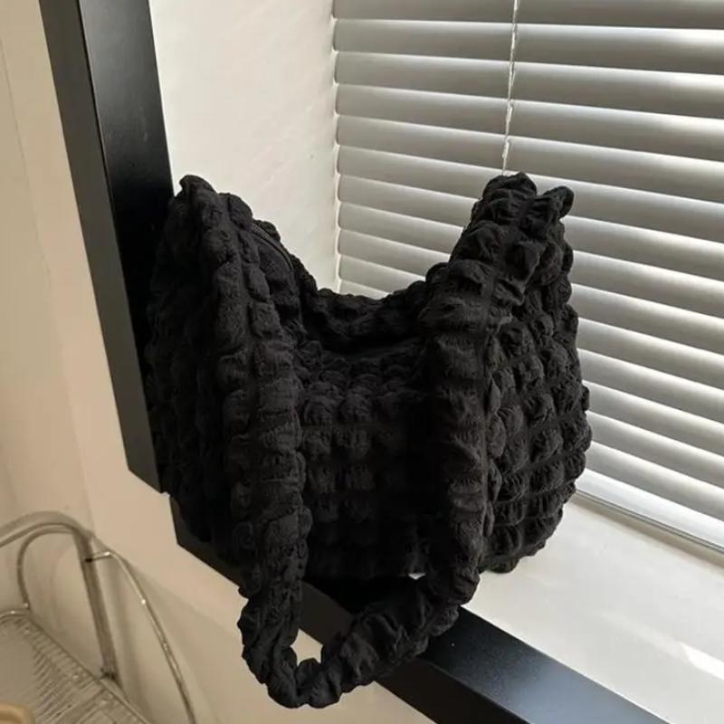 1pcs Crossbody Bag with Pleated Design Embroidered Plaid Shoulder Bag Underarm Bags Simple Large Capacity Quilted Tote Bags