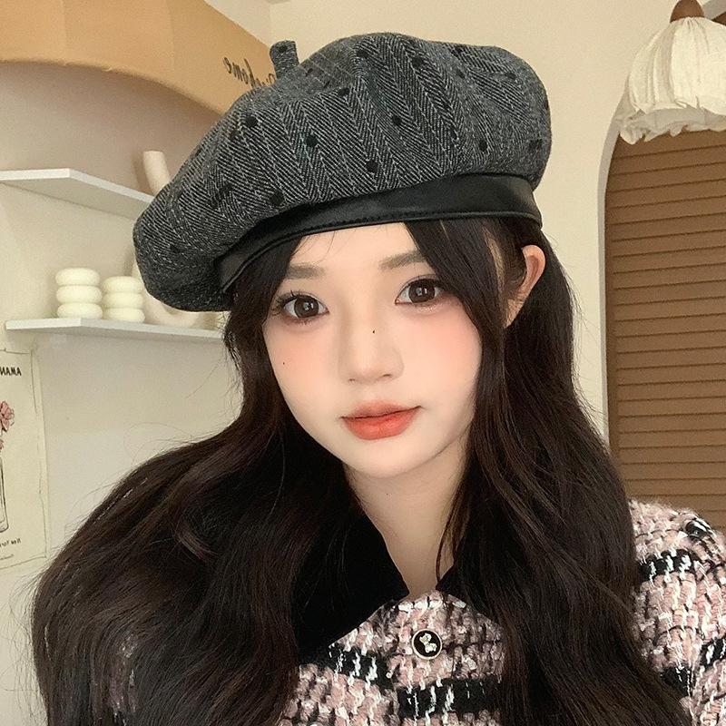 

FallSeason and ColdSeason Retro Versatile Polka Dot Beret Korean Version of Small Fragrant Style DailyWear Octagonal Hat Outside Travel Painter One Size