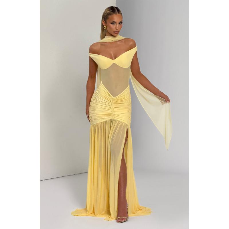 Summer Women's Off-Shoulder Mermaid Gown, Slim Fit Lace Sheer Panel Dress with Asymmetric Hem, Sexy Bodycon Evening Dress for Formal Parties