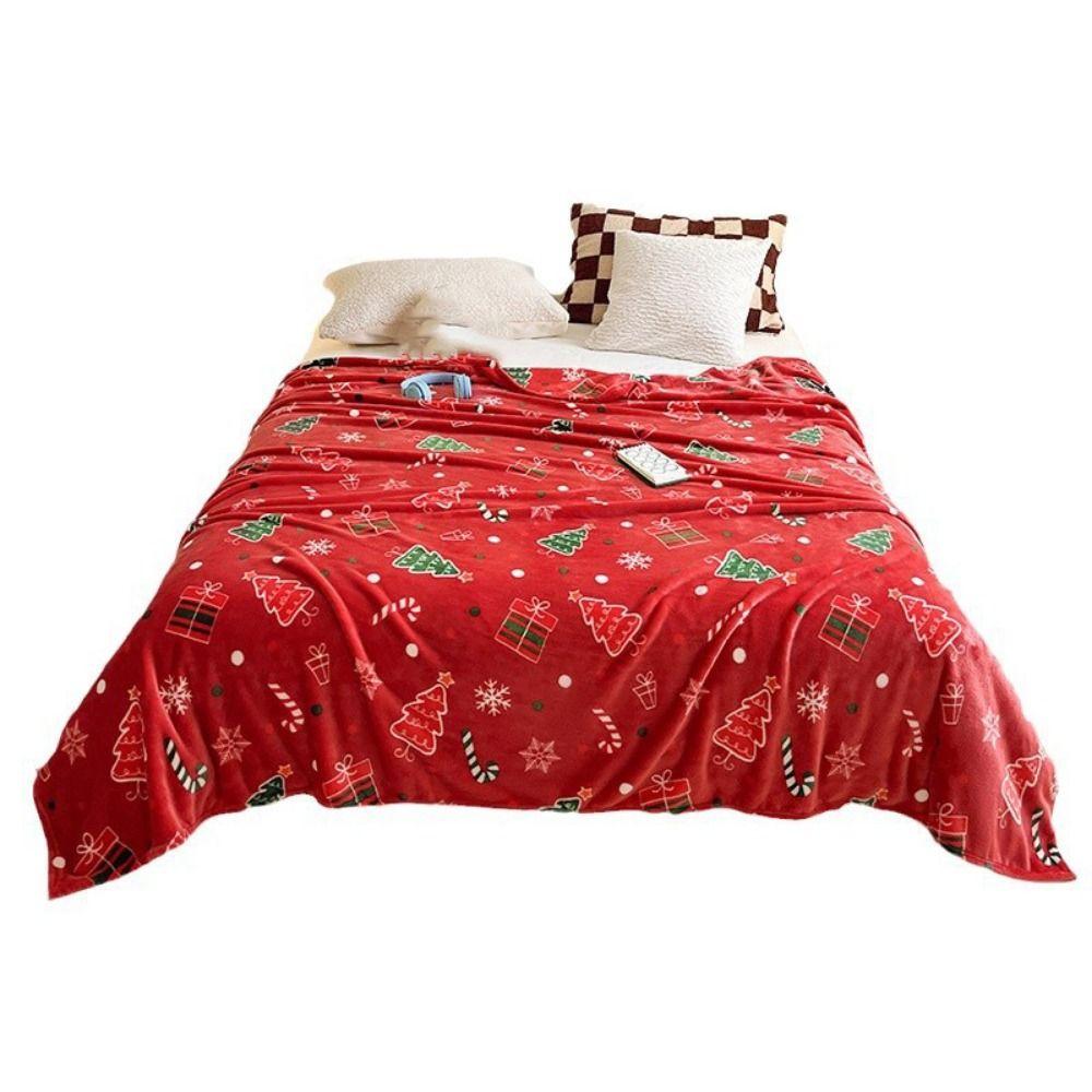 Thickened Christmas Flannel Blanket Xmas Pattern Soft Xmas Sofa Blanket Comfortable Fluffy Throw Nap Blankets Bedroom