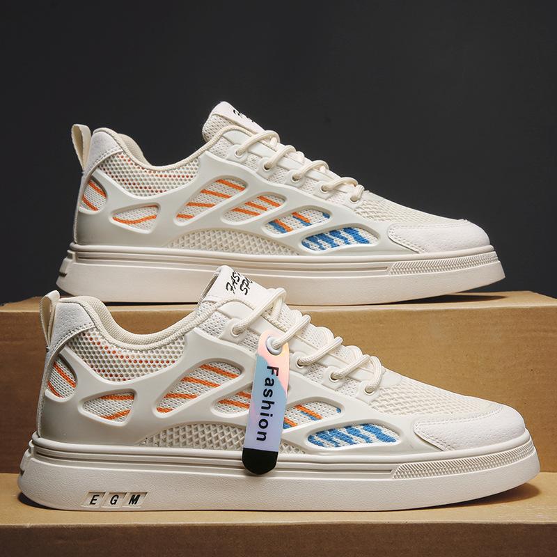 Letní pánské boty malé bílé boty ležérní trendy boty všestranné síťované sportovní dospívající žáci základní školy ploché boty síťované boty prodyšné