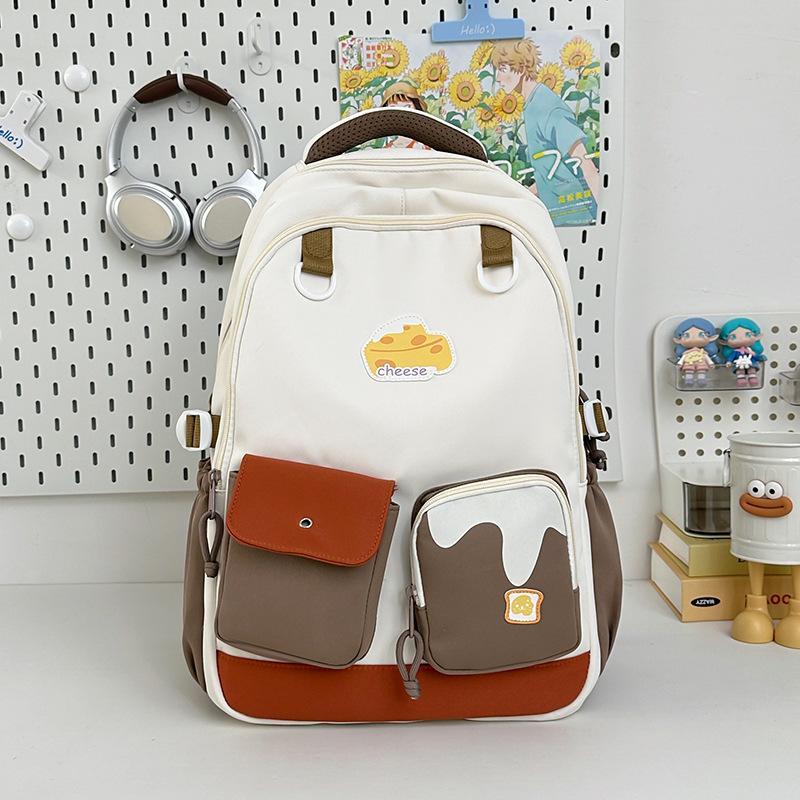 New high-value, fresh and sweet dopamine backpack contrasting color splicing high school students large-capacity backpack