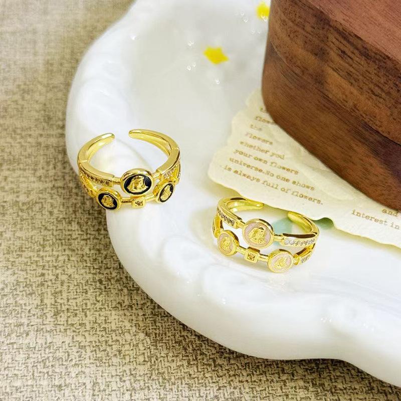 Enamel Double-Layer Ancient Coin Athena Open Ring Female Retro Niche High-End Light Luxury Ring Female