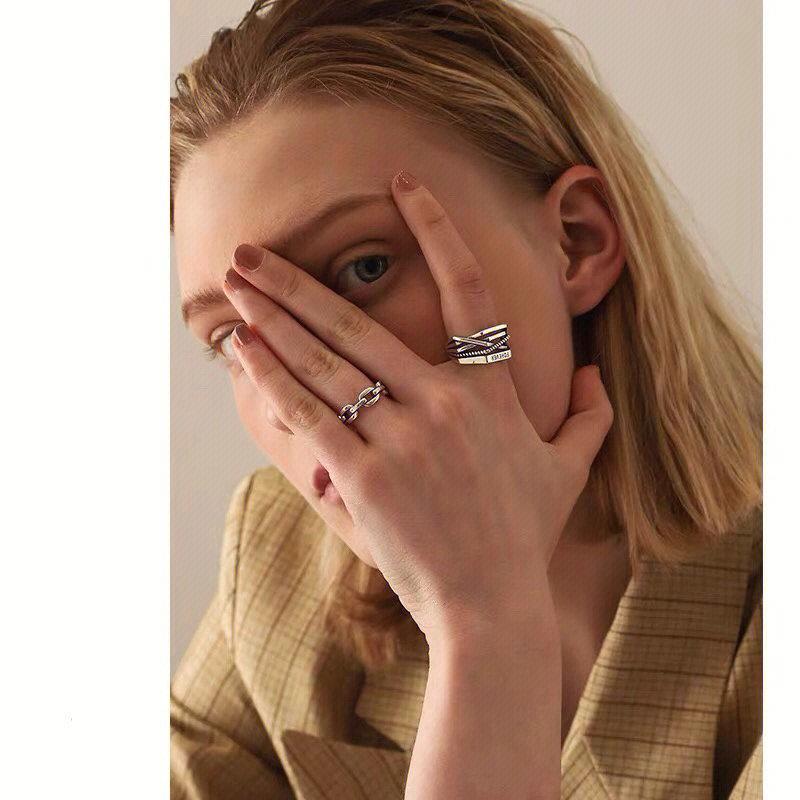 BELLA BOX Vícevrstvý prsten s překříženými liniemi a nápisem Eternal, korejská verze, imitace stříbra S925, thajské stříbro, trendový prsten na ukazováček, otevřený prsten pro ženy