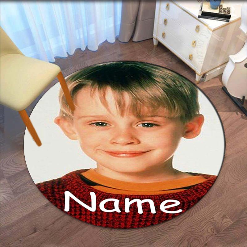 Custom Name Home Alone Printed Round Rug Carpet Chair Rug Area Rug Entryway Doormats,for Office Chair Living Room Bedroom Kitchen Room.