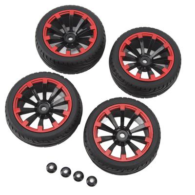 4Pcs 12mm Hex RC Wheels Tires 1/10 Scale Off Road Tires F Shaped Tread 10 Hole Red Ring Wheel Hub Tires