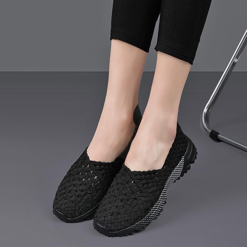 

Летние черные плетеные эспадрильи ручной работы, пляжная обувь, женские черные туфли без застежек, повседневные разноцветные кроссовки на танкетке, большие размеры 38 чёрный