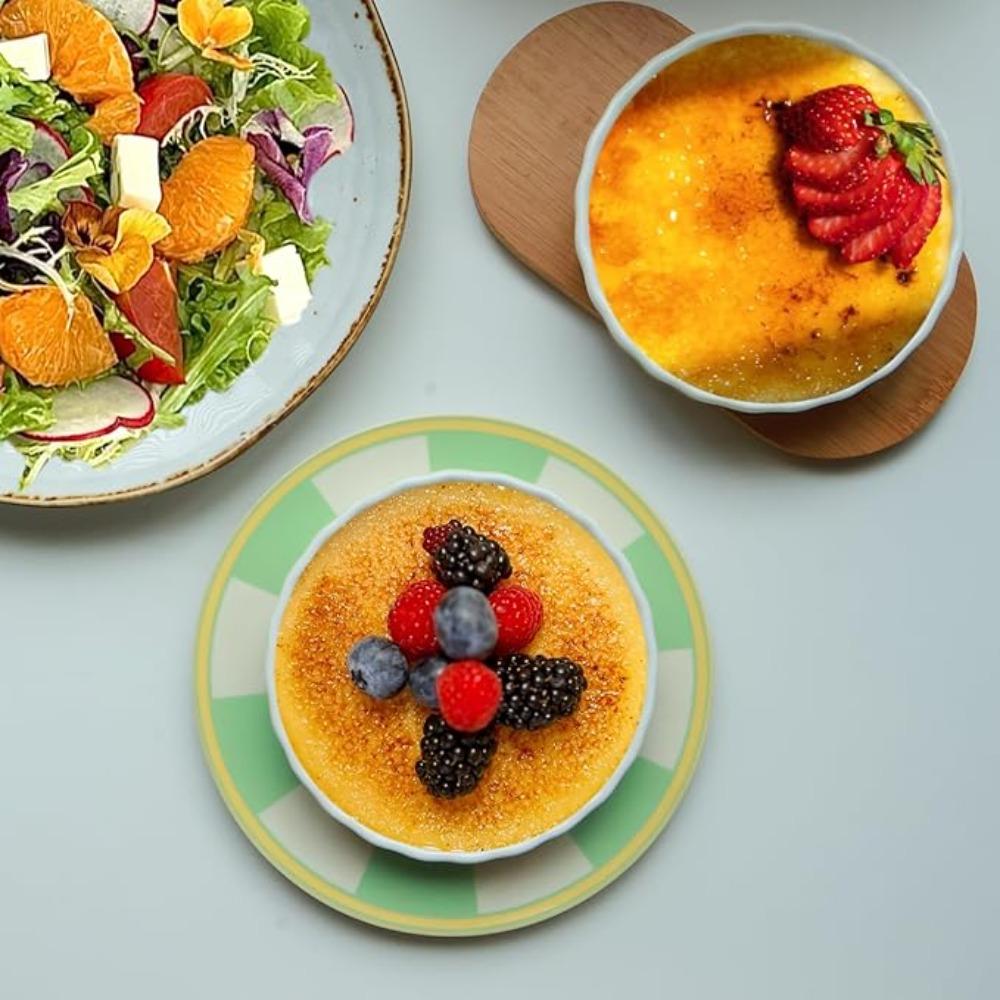 6pcs Round Creme Brulee Ramekins Ceramic Souffle Dishes Individual Serving Tart Baking Pan  Bakery