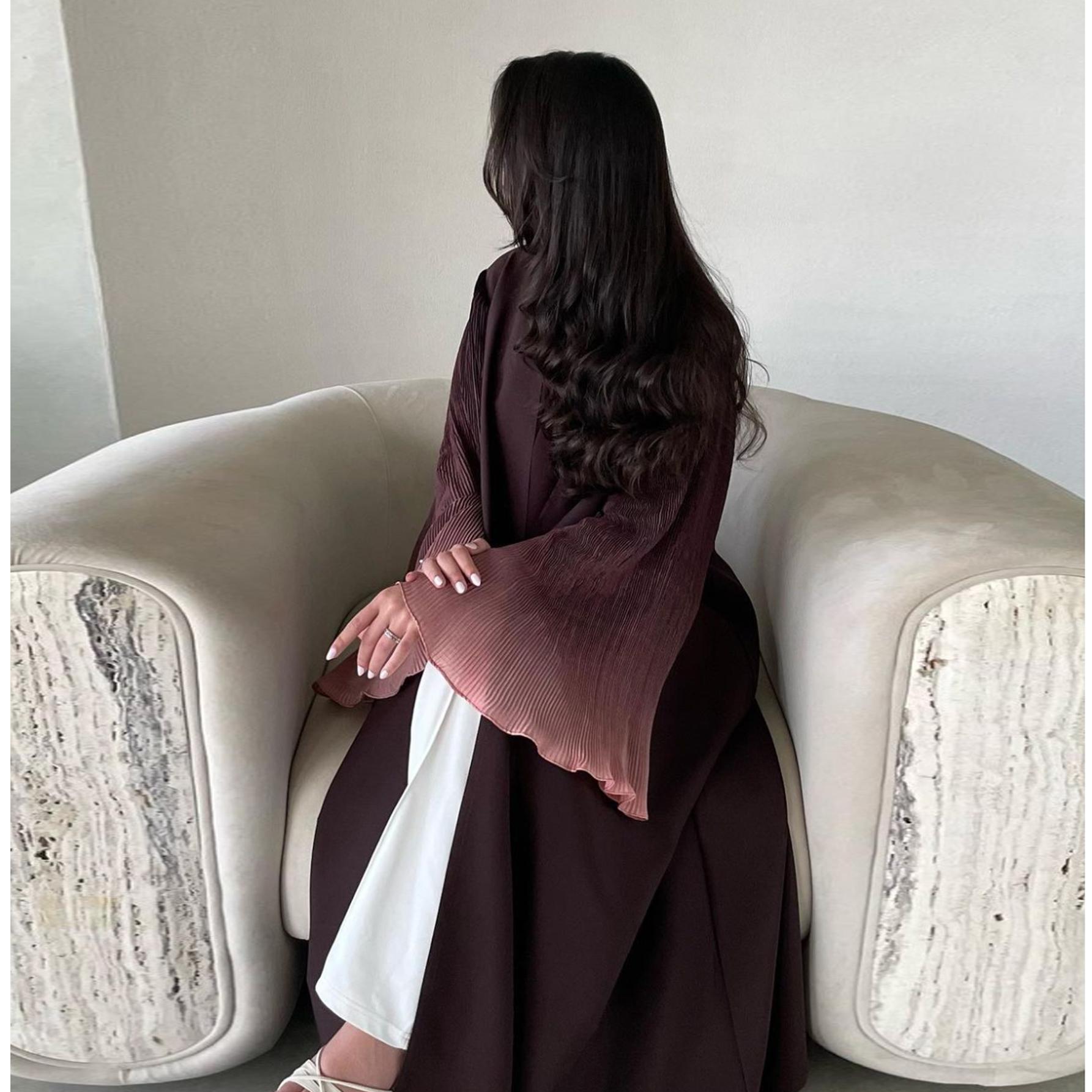 

Жінки мусульманські Abaya з відкритим фронтом, розкльошені рукави, повсякденні арабські Abaya, елегантні турецькі кафтани, жінки, джилбаби, ісламські максі-сукні One Size коричневий