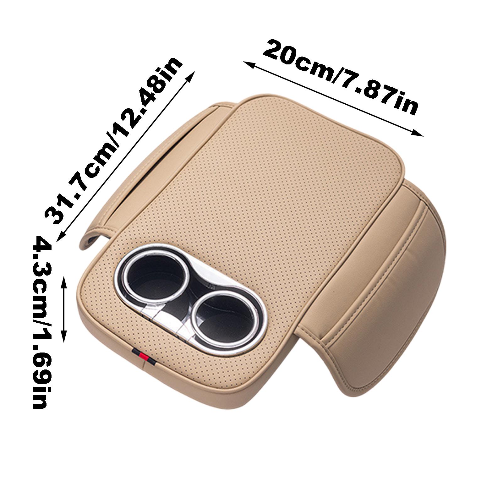 

Подушка-подлокотник для автомобиля с 2 подстаканниками и боковым карманом, из ПУ кожи, накладки для увеличения высоты подлокотника центральной консоли автомобиля, чехол для подлокотника бежевый