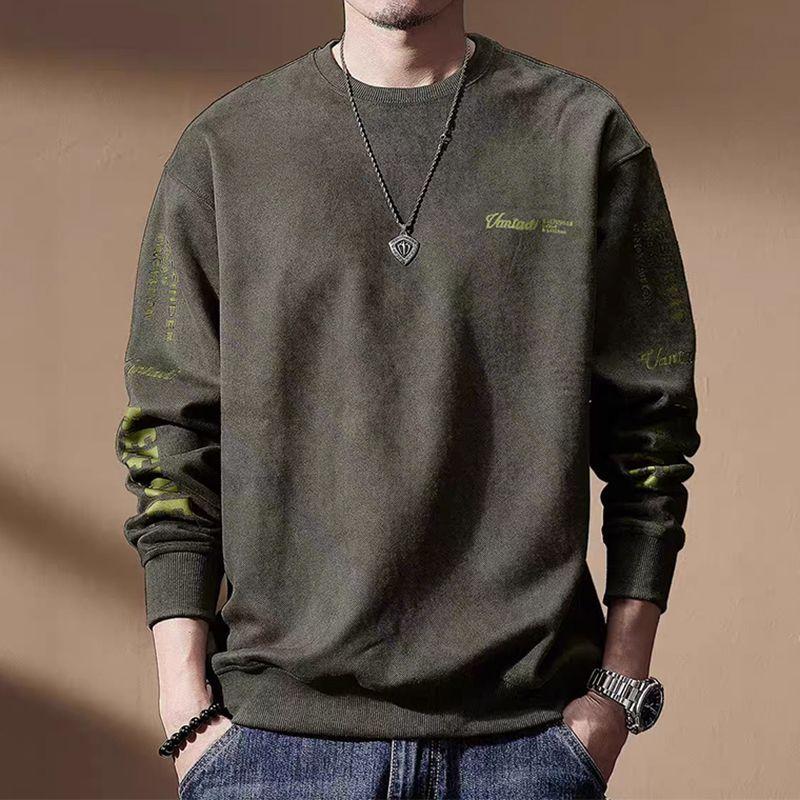 Heavy Men's Long-sleeved Sweatshirt Autumn New American Retro Round Neck Top Loose Casual T-shirt
