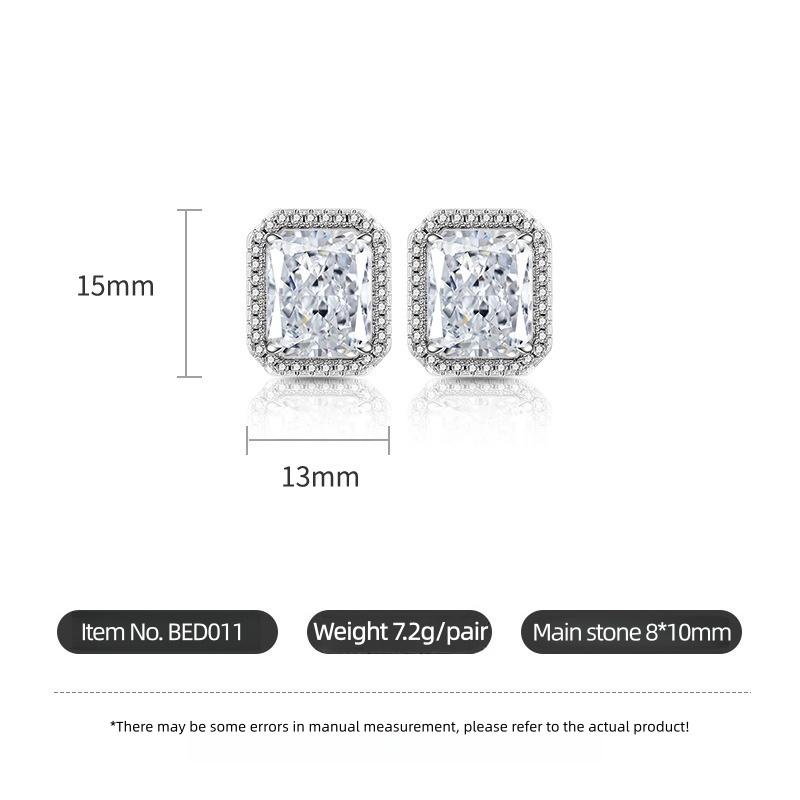 925 Sterling Silver Ice Flower Cut Rectangular Stud Earrings High Carbon Diamond Earrings Birthday Anniversary Party Gift