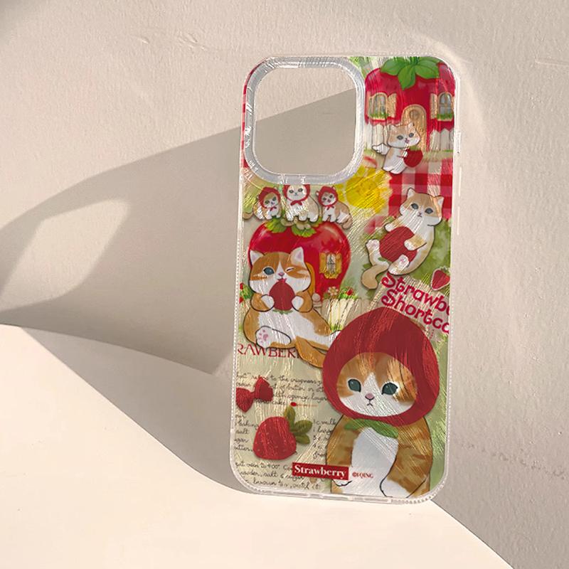 Cute Red Hat Cat Strawberry Phone Case For Samsung Galaxy S25 S24 Ultra S23 FE S22 S21 Plus A55 A56 A16 A15 A54 A53 A33 5G Cover