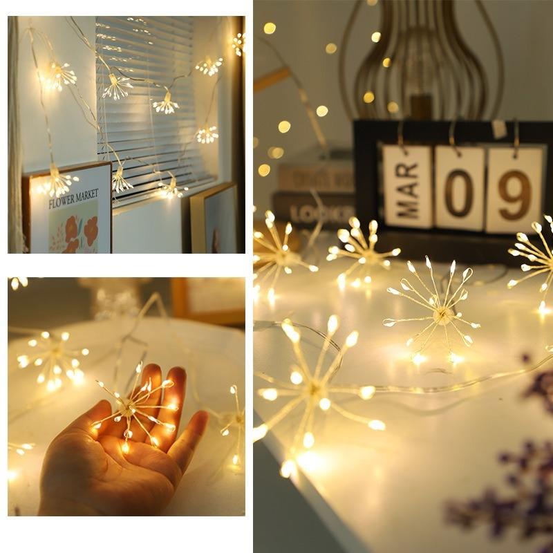LED  Fireworks Light Solar Indoor Fairy Garden Lights 8 Lighting Modes DIY Starburst Solar Lamps Holiday Decorative Lights 3 Lighting Color