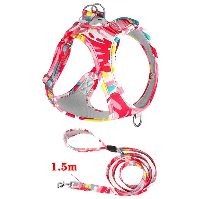 New Dog Cat Harness Adjustable Vest Walking Lead Leash For Puppy Dogs Collar Polyester Mesh Harness For Small Medium Dog Cat Pet