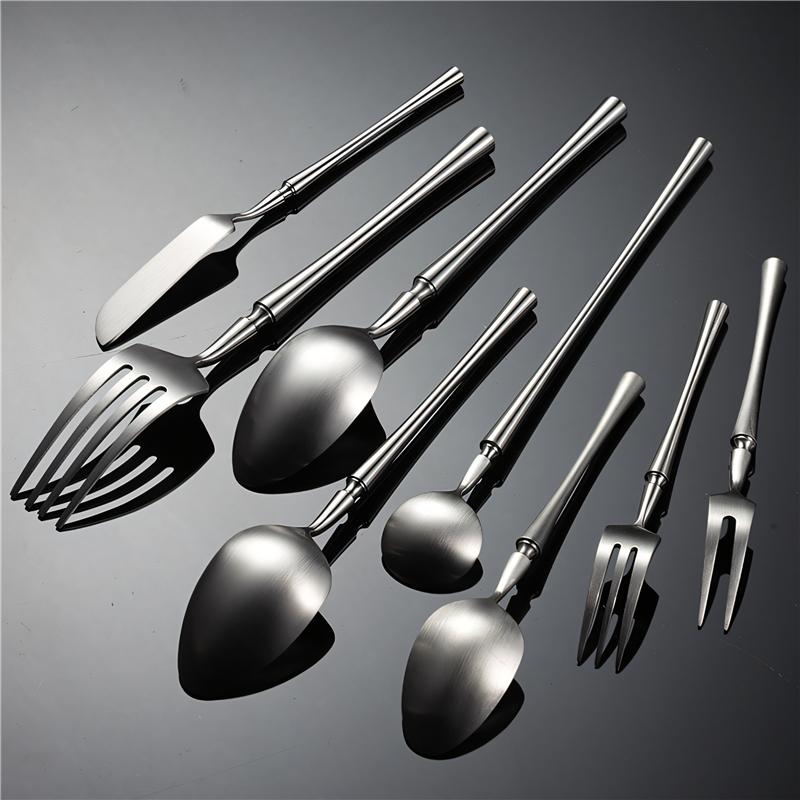Slim Waist Handle Stainless Steel Cutlery Sets Western Tableware Knife Fork Spoon Tea Kitchen Accessories Hotel Table Service