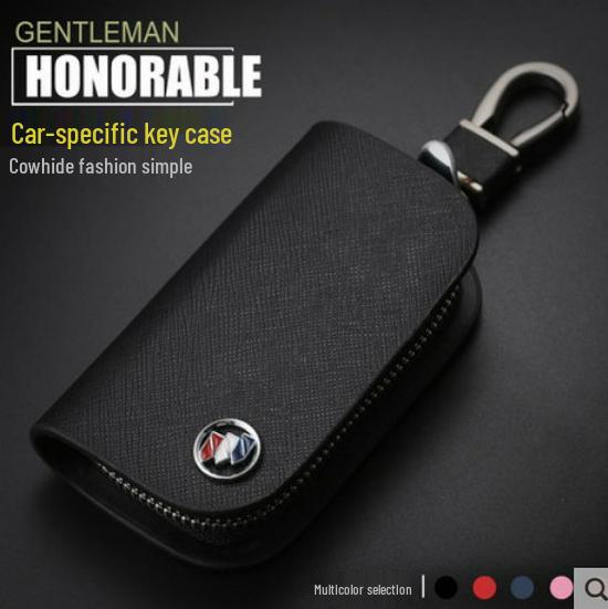 Men's Universal Cowhide Car Key Case with Waist-Mounted Zipper