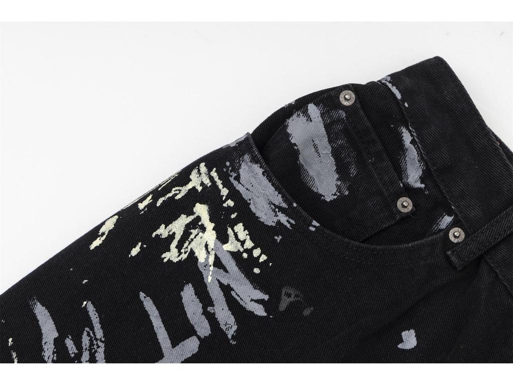 American Graffiti Letter Print Unisex Wide-Leg Jeans