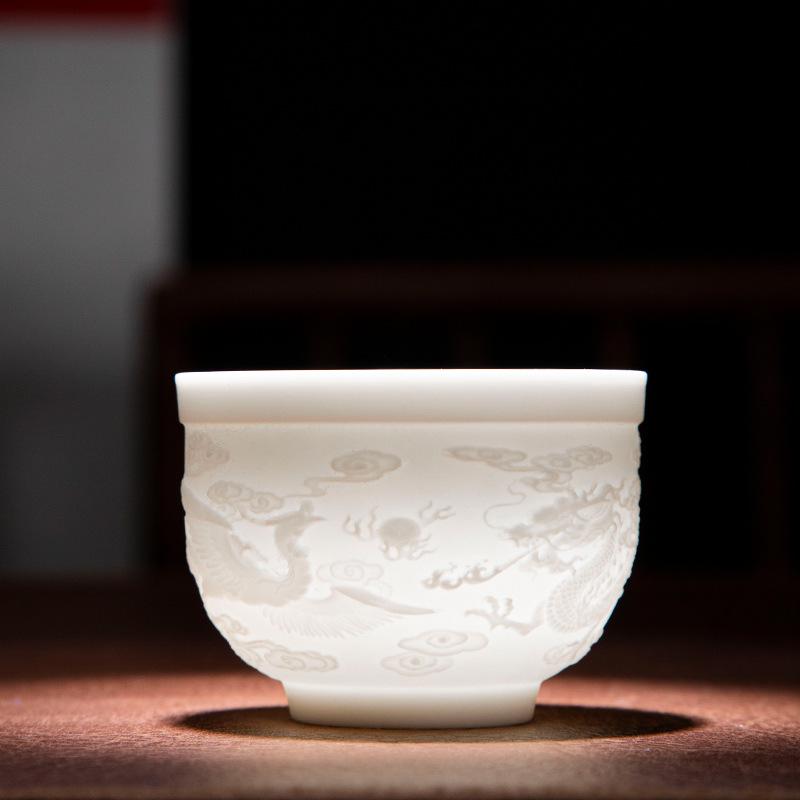 Heart Sutra Ceramic Tea Cup: Douyin Kuaishou Live Traffic Boost, Hundred Blessings Design, Mutton Fat Jade White Porcelain