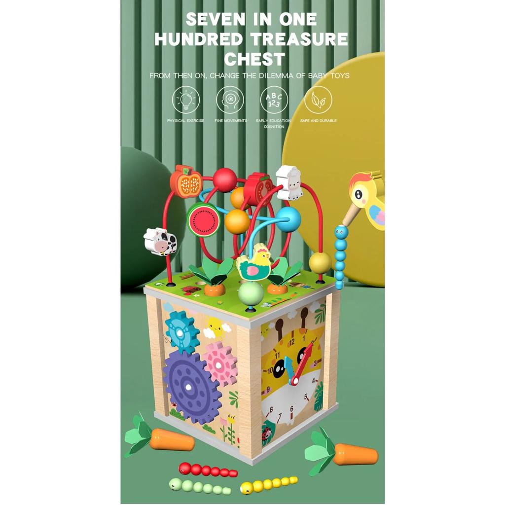 Montessori Wooden Children's Toys Multifunction Beaded Treasure Box Preschool Baby Building Blocks Early Education Kids Toys