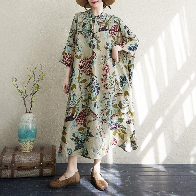 Dimanaf 2025 Summer Women Plus Size Loose Dress Vintage Floral Casual Buttons Long Dress New Oversized